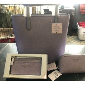 Kate Spade Lavender Glitter Bag, Makeup Bag & Card Holder.